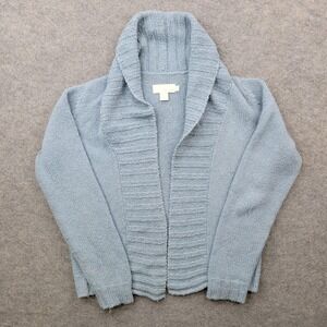 DKNY Pure Sweater Womens Small Blue 100% Alpaca Shawl Collar Open Front Cardigan